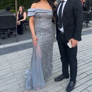 Silver Off-Shoulder Modessa Gown